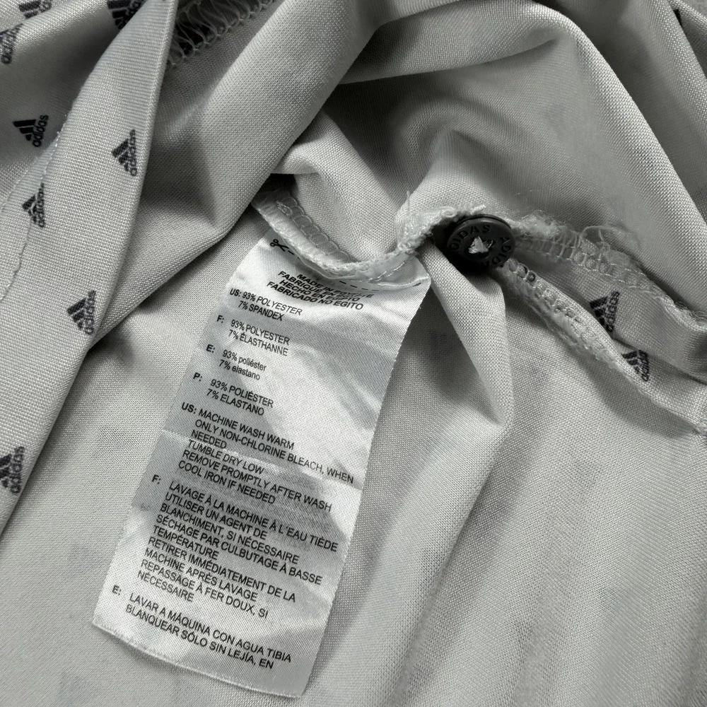 Adidas Golf Polo Shirt Mens Medium Dot Print Gray All Over Print Logo 3 Btn Plkt